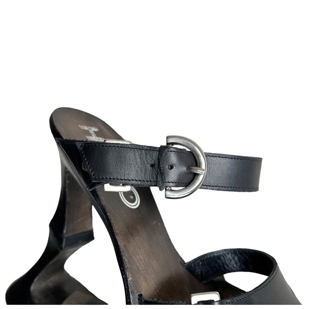 HALO Brand Wooden Heel Black Leather Sandals Mules, sz 7, Made in Italy - Picture 9 of 14